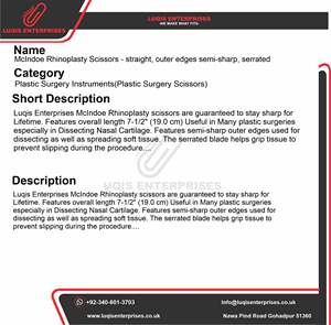 McIndoe Rhinoplasty Scissors Straight Semi-Sharp Outer Edges Serrated Surgical Instrument Stainless Steel <b>Precision</b> <b>Tool</b> - Product Image 5