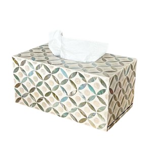 Caja de pañuelos rectangular de alta gama con incrustaciones de nácar y madera hecha a mano para decoración del hogar - Product Image 2