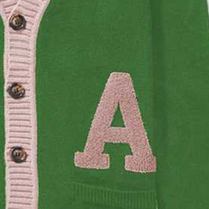 Cárdigan Verde de Punto para Hermandades y Fraternidades, Bordado con Letra Griega Rosa, Cuello en V, de Algodón Grueso y Felpa, para Hombre y Mujer - Product Image 2