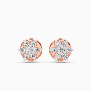 Pendientes florales redondos con diamantes cultivados en laboratorio de 0.10 quilates en oro rosa de 9 quilates, oro blanco y oro amarillo - Product Image 3