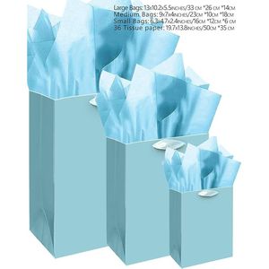Sacchetti Regalo in Carta Velina Blu Lago Qiqee, Set da 10 Pezzi Multimisura per Regali, Feste di Compleanno e Altre Celebrazioni, Include 2 Grandi - Product Image 2