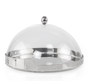 Bandeja para Pastel, Nueva Llegada 2025, Acero Inoxidable Plateado con Acabado Brillante, Soporte para Pastel para Fiestas, con Cubierta de Vidrio en Forma de Domo - Product Image 1