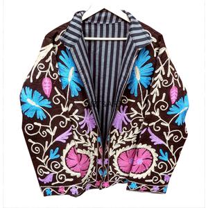 Autumn Winter Corduroy <b>Jacket</b> Hand-Multicolor Embroidered Bloom Design Custom Logo XL Size Quilted Bomber Outerwear - Product Image 5