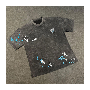 Camiseta de Hombre de Primera Calidad, Impresión Digital, 100% Algodón, Estilo Urbano, Azul con Puntos Blancos, Diseño Sólido, Manga Corta, Cuello Redondo - Product Image 1
