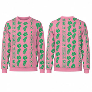 Sudadera Rosa de Cuello Redondo con Hoja Verde y Patrón AKA Alpha Theta, Unisex, Corte Regular, Informal, Tejida, Estampada, para Primavera - Product Image 1