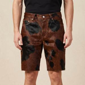 Shorts Bermuda de Cuero Vacuno, Cintura Alta, Cierre de Botones, Corte Regular, Estilo Casual - Product Image 5