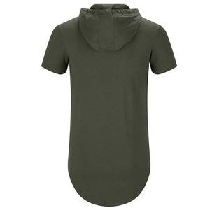 เสื้อยืดแขนสั้นมีฮู้ดสีเขียวมะกอกสำหรับผู้ชาย ทรงเข้ารูป ผ้าฝ้ายถัก สีพื้น สวมใส่สบายๆ สำหรับฤดูร้อน - Product Image 5