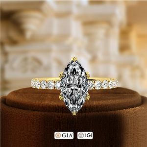 Anillo de Diamantes con Certificado IGI de 1.5CT, Corte Marquise, Halo Pavé, 6 Puntas, Anillo de Aniversario, Oro Blanco y Amarillo de 14K, Anillo de Compromiso, Regalo Especial - Product Image 5