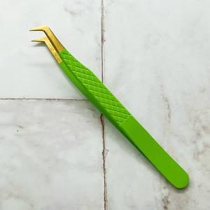 Pinces professionnelles pour extensions de cils vertes – Embouts de précision dorés, poignée antidérapante, styles courbes et droits multiples - Product Image 4