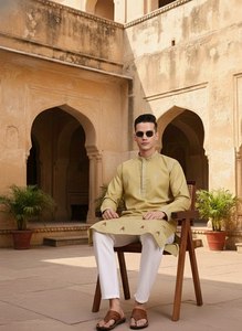Kurta de Algodón para Hombre NiMa Creations, Largo hasta la Rodilla, Corte Regular, Estilo Tradicional Indio/Pakistaní, Informal, con Detalles Bordados, de Secado Rápido - Product Image 3