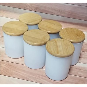 Wholesale Luxury Matte White Glass Candle Jar with Airtight Wooden <b>Lid</b> Custom Ceramic Candle Vessel Empty Candle Making <b>Pot</b> Jar - Product Image 1