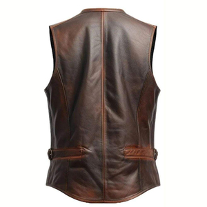 <b>Men's</b> <b>Leather</b> <b>Waistcoat</b> Slim Fit Sleeveless Vest Premium Casual Formal Outerwear OEM Factory Direct Wholesale Supplier - Product Image 4