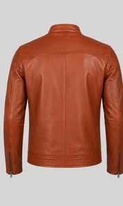 เสื้อแจ็คเก็ตหนังผู้ชายทรงสลิม คอตั้ง ปิดด้วยซิป - Product Image 6