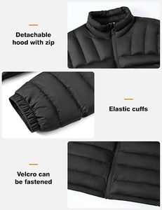 Veste d'hiver matelassée pour homme, noire, col montant, coupe-vent, fermeture éclair, chaude - Product Image 4