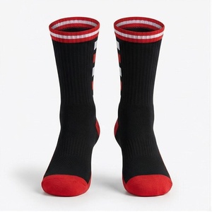<b>Black</b> Red Crew <b>Socks</b> Breathable Knitted Basketball <b>Socks</b> for Adults Summer Season - Product Image 1