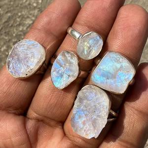 Raw Rainbow Moonstone <b>Ring</b> Sterling Silver <b>Crystal</b> <b>Ring</b> Handmade Jewelry Women Gift Elegant Minimalist Healing Stone <b>Ring</b> Boho C - Product Image 6