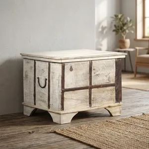 Vintage Heritage Reclaimed Wood <b>Storage</b> Trunk <b>Chest</b> Box Coffee Table with Metal Fittings for Farmhouse Bedroom Living Room - Product Image 3