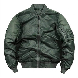 Blouson bomber vert pour homme, coupe-vent, fermeture éclair, col montant, décontracté, pour l'automne, coupe régulière, en polyester - Product Image 1