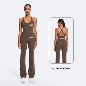 Conjuntos Deportivos Casuales para Mujer, Personalizados OEM, de Secado Rápido, Camiseta Deportiva y Pantalones Anchos para Gimnasio y Yoga - Product Image 1