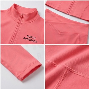 North Approach 2 Piece Yoga Set Full Length Zipper Front Solid Pink Sweat Wicking Gym Wear Women's Sportswear - Product Image 4