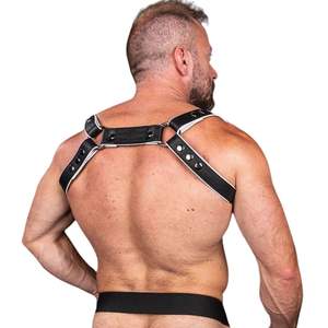 Arnés de Pecho de Cuero Sintético para Hombre, Negro, Ajustable, Estilo Club Premium, Arnés Corporal Sexy con Encaje - Product Image 5