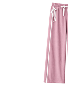Custom Women Wide Leg Sweatpants Pink Side Stripe High Waist Loose Fit Casual Track Pants <b>Elastic</b> Drawstring Lounge Wear OEM - Product Image 3