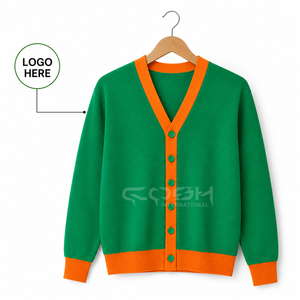 Cosh International - Cárdigan de Punto con Cuello en V Verde con Logotipo Personalizado para Mujer, Manga Larga, Color en Contraste, Casual, Sólido, con Botones - Product Image 1