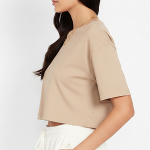 New Collection Fashionable Most Popular Quality Solid Color T-Shirts For Women Short Sleeve Crop <b>Top</b> Fit Gym Wear T-Shirt - Product Image 5