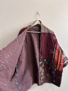 Veste kimono courte matelassée Kantha faite à la main pour femmes, style bohème - Product Image 5