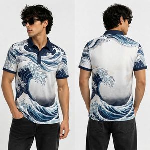 Polo de Golf con Estampado Floral Mosaico Blanco, Azul y Amarillo, Sublimación Vibrante, Textura Suave, Comodidad Duradera, Polos para Hombre - Product Image 4