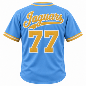 Camiseta de Béisbol de la Universidad Southern Jaguars, Personalizada HBCU, Azul y Dorado, Bordada, con Botones, Estilo Universitario, Venta al Por Mayor - Product Image 2