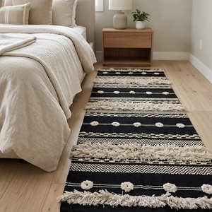 Alfombra Moderna de Diseño Geométrico, Estilo Boho, Rectangular, con Rayas Negras, de Algodón, Tejido Plano, de Pelo Corto, Antideslizante, para Sala de Estar - Product Image 5