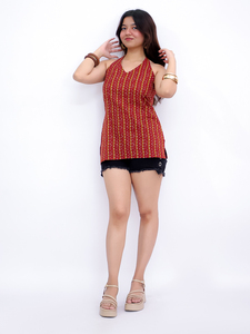 Titrit Pure Cotton Boho Style Tribal Striped Halter Neck <b>Corset</b> Kurti with Quick Dry Feature for <b>Wedding</b> - Product Image 3