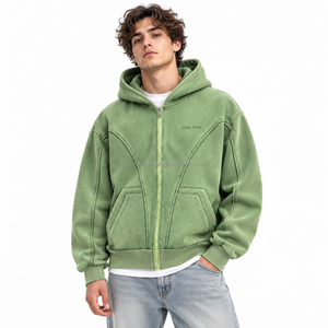 ZONA STAR Unisex Oversized <b>Zip</b>-Up <b>Hoodie</b> Green French Terry 100% Cotton Streetwear Casual with Front <b>Pocket</b> Winter Wear - Product Image 6