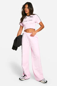 High Quality Pink <b>Women's</b> Tricot Side Stripe Straight Leg <b>Joggers</b> Terry <b>Fleece</b> Soft Touch <b>Women</b> Sweatpants <b>Women</b> Pants & Trouser - Product Image 4