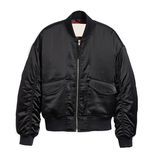Vestes bomber en satin pour femmes de qualité supérieure, couleur noire, vêtements décontractés, veste en satin tendance pour femmes, avec service OEM - Product Image 1
