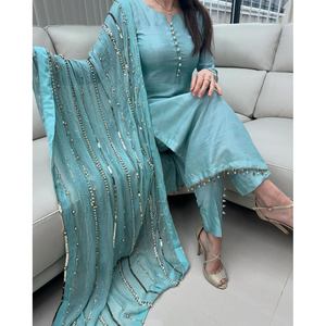 เสื้อชิ้นบนประดับมุกลายชีนรอนพร้อมท้องฟ้า dupatta - Product Image 3