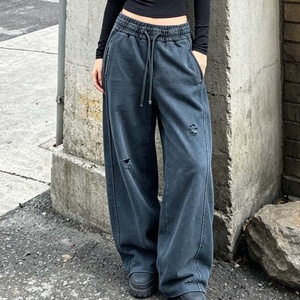 Pantalones Vaqueros Anchos de Hombre en Gris Oscuro, Estilo Roto y Holgado, Pantalones Casuales de Mezclilla para Streetwear - Product Image 3