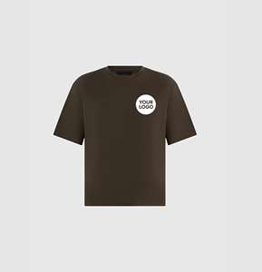 T-shirt en coton marron pour homme, manches courtes, col rond, coupe classique, avec logo personnalisé imprimé sur le devant - Product Image 1