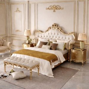 French Elegant Chesterfield Style <b>Antique</b> Solid Mahogany Hand Carved King Size Bedroom Set for Villa and Hotel Apartment Use - Product Image 1