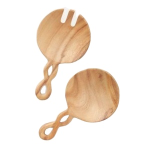 Hand-Carved Acacia Wooden Salad Server Set 2 Piece Eco-Friendly Twisted Handle <b>Serving</b> <b>Spoons</b> For Kitchen And Dining Handmade - Product Image 1
