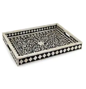 Bone Inlay Serving Tray With Perfect Cutout Handles On Both Edges Wholesale
