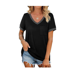 Womens T Shirts Short Sleeve V Neck Loose Casual Summer <b>Tops</b> 2026 with Pocket - Product Image 1