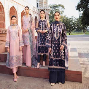 Trajes de césped de algodón de 3 piezas paquistaníes de marca superior Colección de diseñador de moda original con cuello bordado Ramsha para ropa de fiesta - Product Image 3