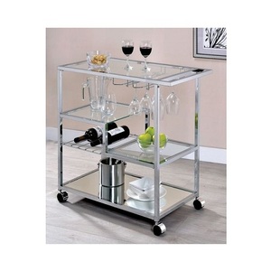 Handmade Restaurant 3 Tier Food <b>Serving</b> <b>Trolley</b> Admirable Design Silver Color Metal And Glass Tea <b>Serving</b> <b>Trolley</b> - Product Image 1