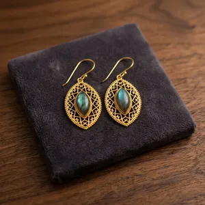 Boucles d'oreilles en laiton avec pierre précieuse labradorite, vente en gros, bijoux faits à la main de style bohème pour femmes - Product Image 5