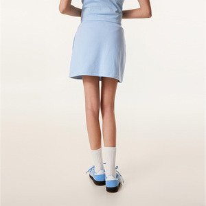 Ensemble deux pièces en coton 440g personnalisé pour femmes, t-shirt avec broderie de chien mignon et mini-jupe à cordon, ensemble de vêtements de sport décontractés - Product Image 3