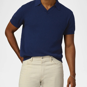Men's Summer Breathable 100% Cotton <b>Waffle</b> Knitwear Vintage Johnny Collar Short Sleeve Color <b>Blocked</b> for Shirt Slim Fit - Product Image 4