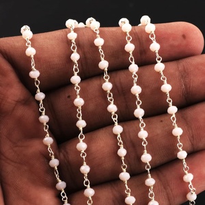 Cadena de Rosario de Perlas Hidrofílicas de Piedra Lunar Melocotón, 3MM 3.5MM, Rollo de Cadena de Perlas Rondelle Bañadas en Plata, 3-50 Pies, Precio al por Mayor, Joyería a Granel - Product Image 6