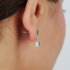 925 Sterling Silver Octagon Cut 100% Authentic Emerald & Diamond Drop Stud <b>Earrings</b> For Women's <b>Fine</b> Jewelry - Product Image 4